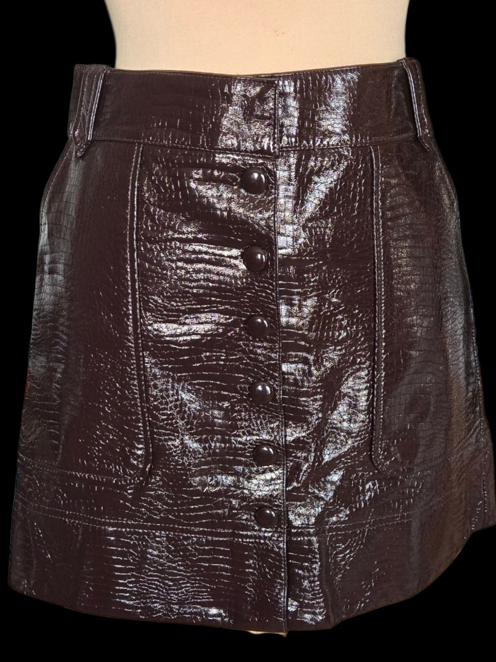 Topshop Dark Brown Faux Croc Mini Skirt Sz 6
